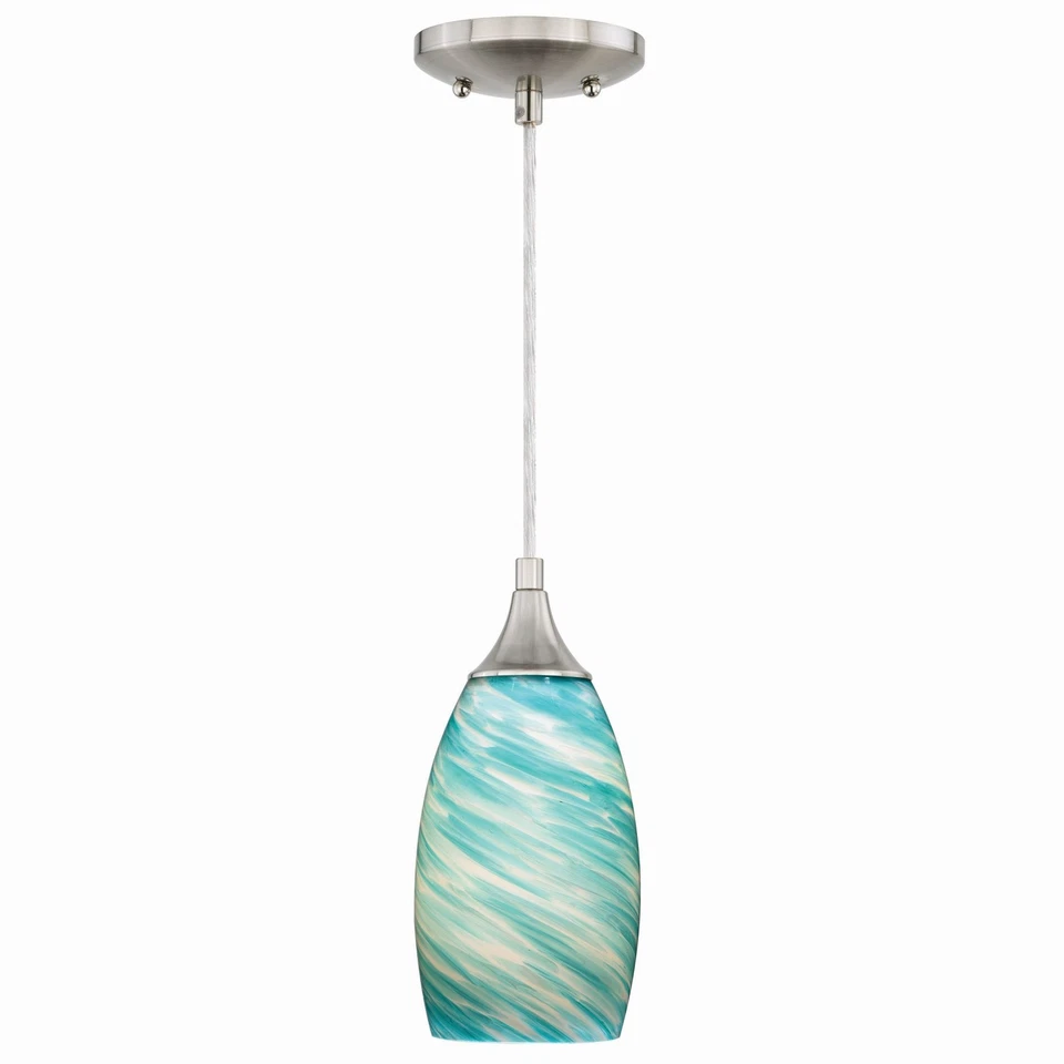 Vaxcel P0172 MILANO Mini Pendant Celeste Wave Glass Satin Nickel Finish