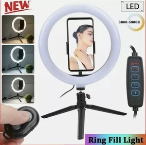 26cm LED Ring Fill Light Live Streaming Lamp w/ Tripod Remote Control 3000-5800K - Picture 1 of 4