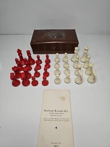 VINTAGE 1946 GALANTER RITTER SCHACHFIGUREN ROT & ELFENBEIN SCHACHFIGUREN 3 5/8" KÖNIG MIT BOX - Bild 1 von 13