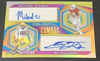 2023 Leaf Vivid Michael Wilson/BJ Ojulari Colorful Combos DUAL GOLD AUTO #3/10!! - Image 1 of 2