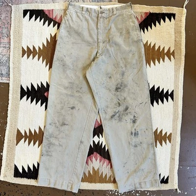 Vintage 1960s US Military Cotton Twill Khaki Chinos Sz 27 - Distressed - Image 1 of 4