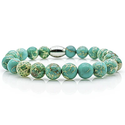 Jaspis Armband Bracelet Perlenarmband Damen Herren Grün 8mm Edelstahl Perlen - Bild 1 von 2