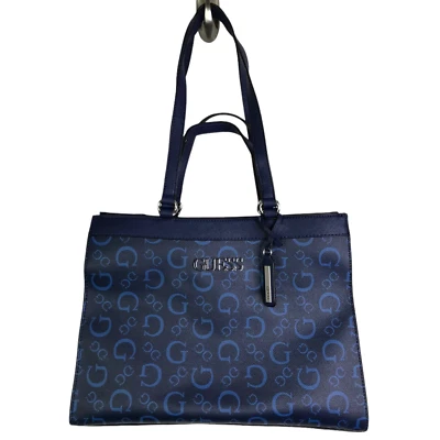 GUESS Para Mujer Elian Cartera Bolso de Mano Cuero Azul Plata Logo Nuevo sin Etiquetas Foto 1 de 4