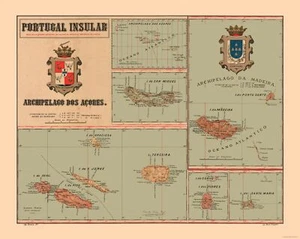Historic Map - Portugal Insular Azores - Martine 1904 - 28.83 x 23 - Picture 1 of 20