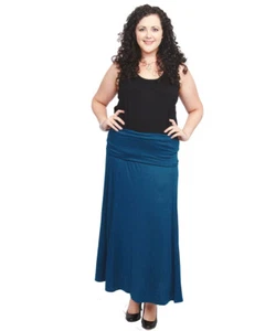 Women Plus Size Long Maxi Skirt Fold Over Waistband - Made in USA - Picture 1 of 21