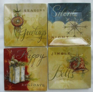 ONEIDA SEASON'S GREETINGS CHRISTMAS 8" SQUARE PLATES - COMPLETE SET OF 4 EUC - Picture 1 of 3