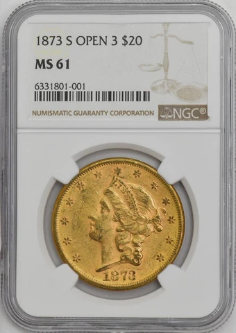 1873-S $20 Gold Liberty Open 3 MS61 NGC 946586-3 Cover