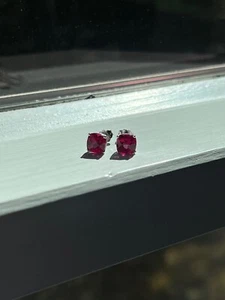 Red Ruby Sterling Silver Stud Earrings - Lab-Created Ruby Studs - Picture 1 of 3
