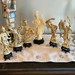 Lot Of 6 Asian Figurines made in Hong Kong Plastic Resin 9.5" Fisherman Geisha - Picture 1 of 12