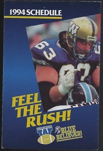 Calendario de bolsillo de fútbol americano CFL emitido por el equipo oficial de Winnipeg Blue Bombers 1994 - Imagen 1 de 3