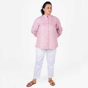 100% Linen Long Sleeve Shirt for Women, Casual Summer Linen Pink Long Shirt Wear - Bild 1 von 8