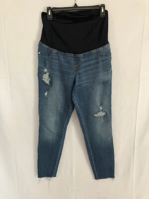 INGRID & ISABEL MATERNITY Blue Distressed Full Belly Panel Skinny Jeans sz 10 - Image 1 of 4