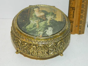 Soft Top Victorian Lady Image Ornate Brass Japan Music / Trinket Box - Works - Picture 1 of 5