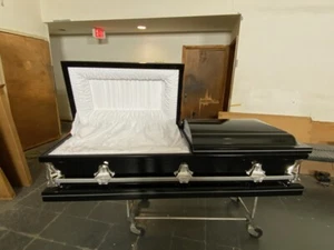 Beautiful black/Silver pinstripe 20ga Gasket casket - Picture 1 of 2