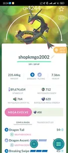 Shiny Rayquaza 2019 - Lv50 - 3moves - Dragon Ascent skill + Breaking Swipe - Picture 1 of 1