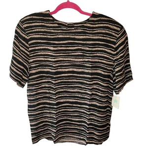 Rena Rowan For Saville Blouse Black & Blush Animal Stripes Short Sleeve Size 12 - Picture 1 of 8