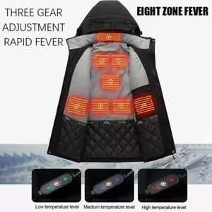 Winter USB Electric Heated Jacket Hooded 8 Areas Heating Jackets Warm Coat Warm - Picture 1 of 13