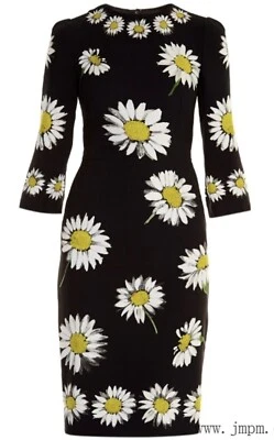 Dolce Gabbana Daisy Print Floral Cady Cocktail Dress 40 Black $2395 - Image 1 of 4