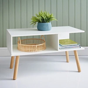 Simply Home Two-Tier White Coffee Table W Shelves Wooden Frame Living Room Table - Picture 1 of 2