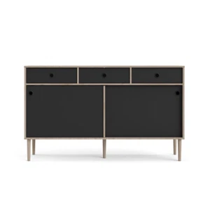 Penny Sideboard 2 Schiebetüren und 3 Schubladen Hickory-Dekor und matt schwarz. - Bild 1 von 10