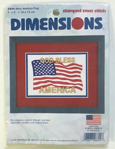 GOD BLESS AMERICA FLAG Counted Cross Stitch Kit 7x5 Dimensions Stamped July 4th - Picture 1 of 4