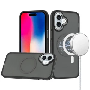 For iPhone 16 6.1inch Case Magnetic Circle Soft Metal Buttons + Tempered Glass - Picture 1 of 12
