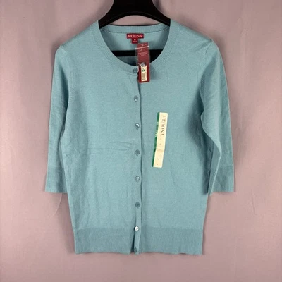 Cárdigan suéter vintage Merona para mujer manga 3/4 verde azulado mediano nuevo con etiquetas Y2K Foto 1 de 3