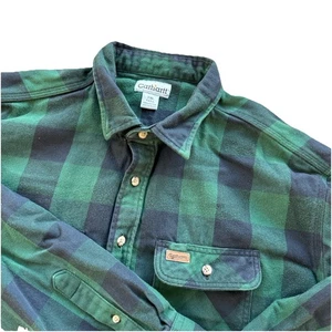 Carhartt Flannel Shacket Mens 3XL Tall Green Plaid 100% Heavyweight Cotton Shirt - Picture 1 of 5