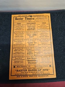 Vtg Baxter Theatre 1935 Billing Two Sided Flyer (BB) - Picture 1 of 8