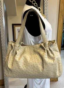 Eileen Kramer Vintage Cream Large Genuine Ostrich Hand Bag - Picture 1 of 12