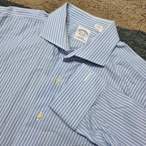 Brooks Brothers Hemd 16,5 - 35 Blau Streifen Made In USA Baumwolle - Bild 1 von 5
