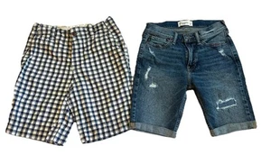 Abercrombie Kids Shorts Boys 11/12 Denim Cotton Plaid Bermuda Shorts - Picture 1 of 4