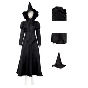 Anime Elphaba Cosplay Kostüm elegantes schwarzes Kleid Oberteil mit Hut verkleidete Uniform - Bild 1 von 9