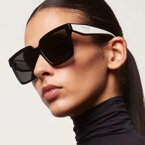 Prada PR24ZS 09Q5S0 Rectangle Sunglasses in Black and White /Gray Lens 100% UV - Picture 1 of 6