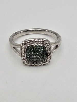 Sterling Silver Green Diamond Petite Ring Size 8 - Image 1 of 4