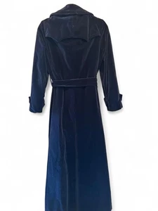 Sarah Cohen Norfolk Vintage Navy Velvet Long Trench Coat S/M - Picture 1 of 4