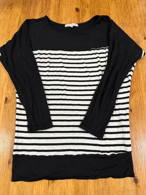 Suéter Red Haute Mujer Rayas Negro Blanco Peso Ligero Dolman Talla Pequeña * Agujero Foto 1 de 4