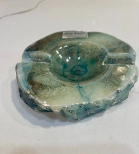 Cenicero de alabastro genuino MCM vintage hecho en Italia tallado a mano azul turquesa - Imagen 1 de 7
