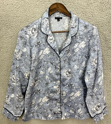 Top de pijama con botones Talbots para mujer azul medio floral manga larga algodón Foto 1 de 4