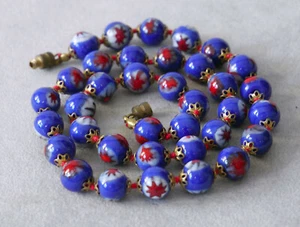 "Collar Cuentas Estrella Blanco Vintage Venecia Murano Millifiori Rojo Cobalto 18" - Imagen 1 de 3