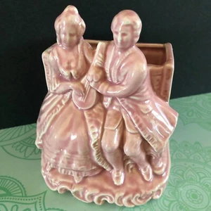 Vintage Pink Planter of Colonial Couple Seated with Mandolin - Picture 1 of 10