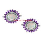 Natural Ethiopian Opal & Amethyst Stones with 925 Sterling Silver Cufflinks #099