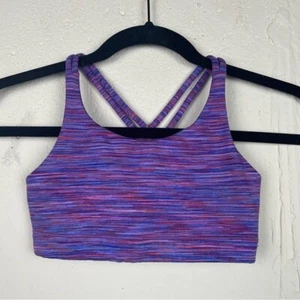 Athleta Girl Criss Cross Back Sports Bra Purple Striped Medium - Picture 1 of 6