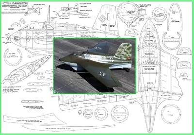 Model Airplane Plans (RC): Me.163b Komet 44½" Scale Slope Soarer (PSS) or EP - Image 1 of 4