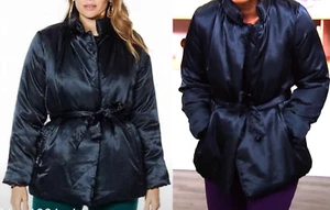 NEW IMAN Global Chic Belted Puffer Jacket Black SZ M - Picture 1 of 18