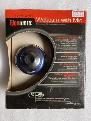 Gigaware (Radio Shack) 1.3 MP Webcam w/mic. Blue, USB, stand. 250-1177. New!! - Image 1 of 4