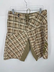 Reef Shorts Mens 32 Brown Assymetric Plaid Swim Trunks Board Shorts - Picture 1 of 6