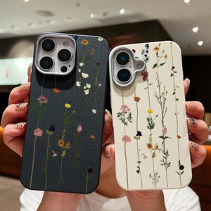 For iPhone 16 15 Pro Max 14 Pro 13 12 11 Leather Silicone Flower Soft Case Cover - Picture 1 of 21
