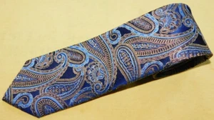 PAUL FREDRICK BLUE/GOLD/YELLOW SILK/LUREX PAISLEY TIE - TIES - DESIGNER TIES. - Picture 1 of 3