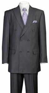 Men's Classic 2 Piece Double Breasted Striped Suit 5911 Gray 38~60 - Picture 1 of 8